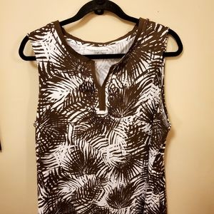 Charter Club tunic length top with brown thread detailing. Small flaw pictured.